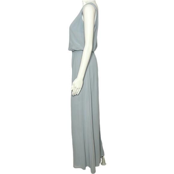 Show Me Your Mumu Kendall MaxiDress V Neck Slit Blouson Silver Sage Blue sizeXS - Picture 2 of 9